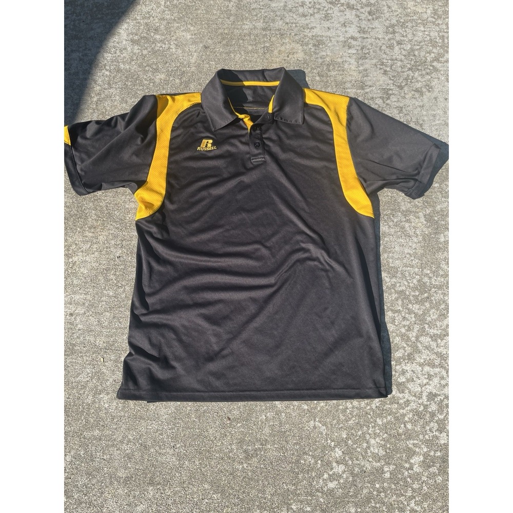 Russel Black And Yellow Striped Polo Shirt Size Large